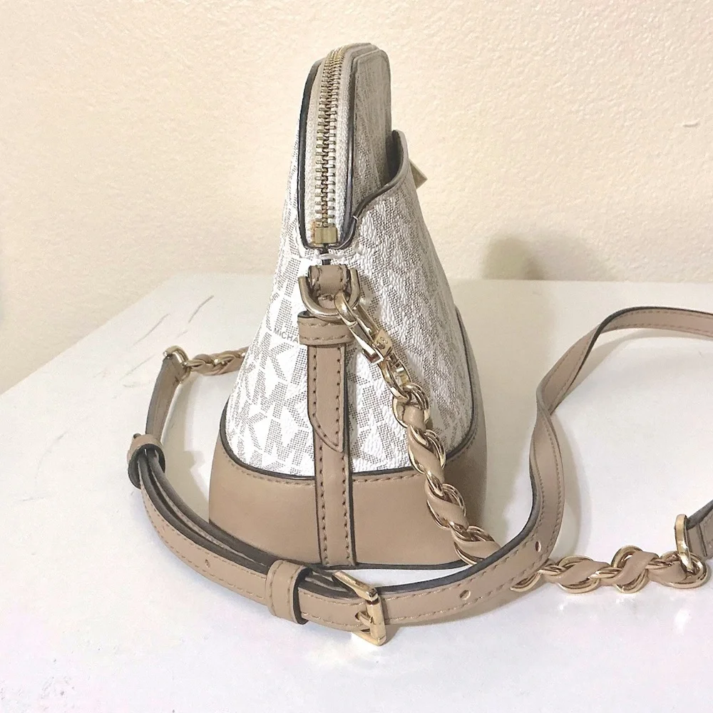 MICHAEL KORS Logo Stripe Dome Crossbody Bag Buttermilk Multi